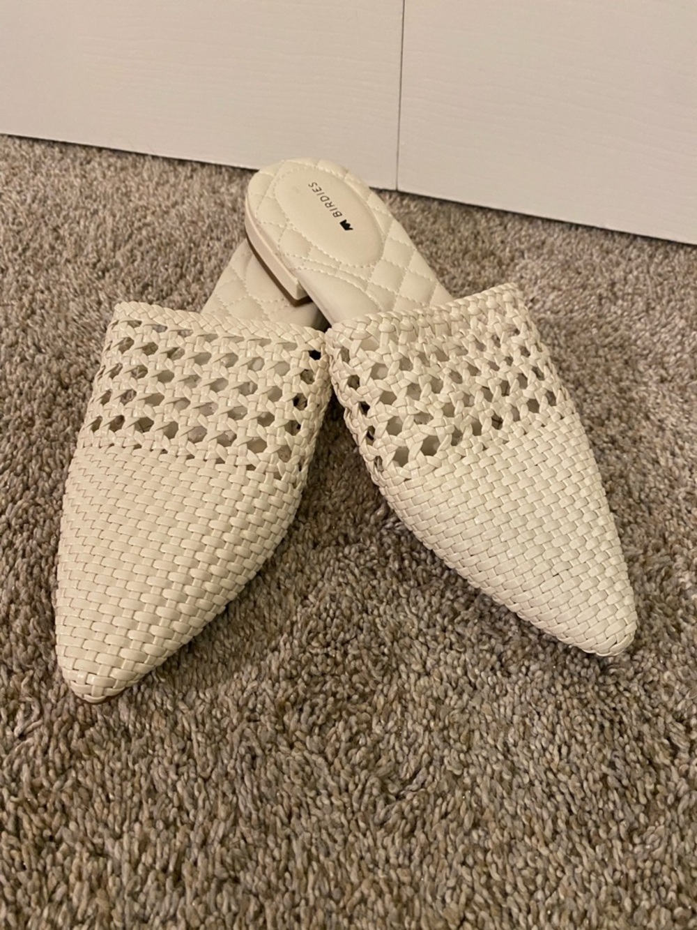 Birdies Woven Pointed-Toe Slip-On Mules in Cream 7.5